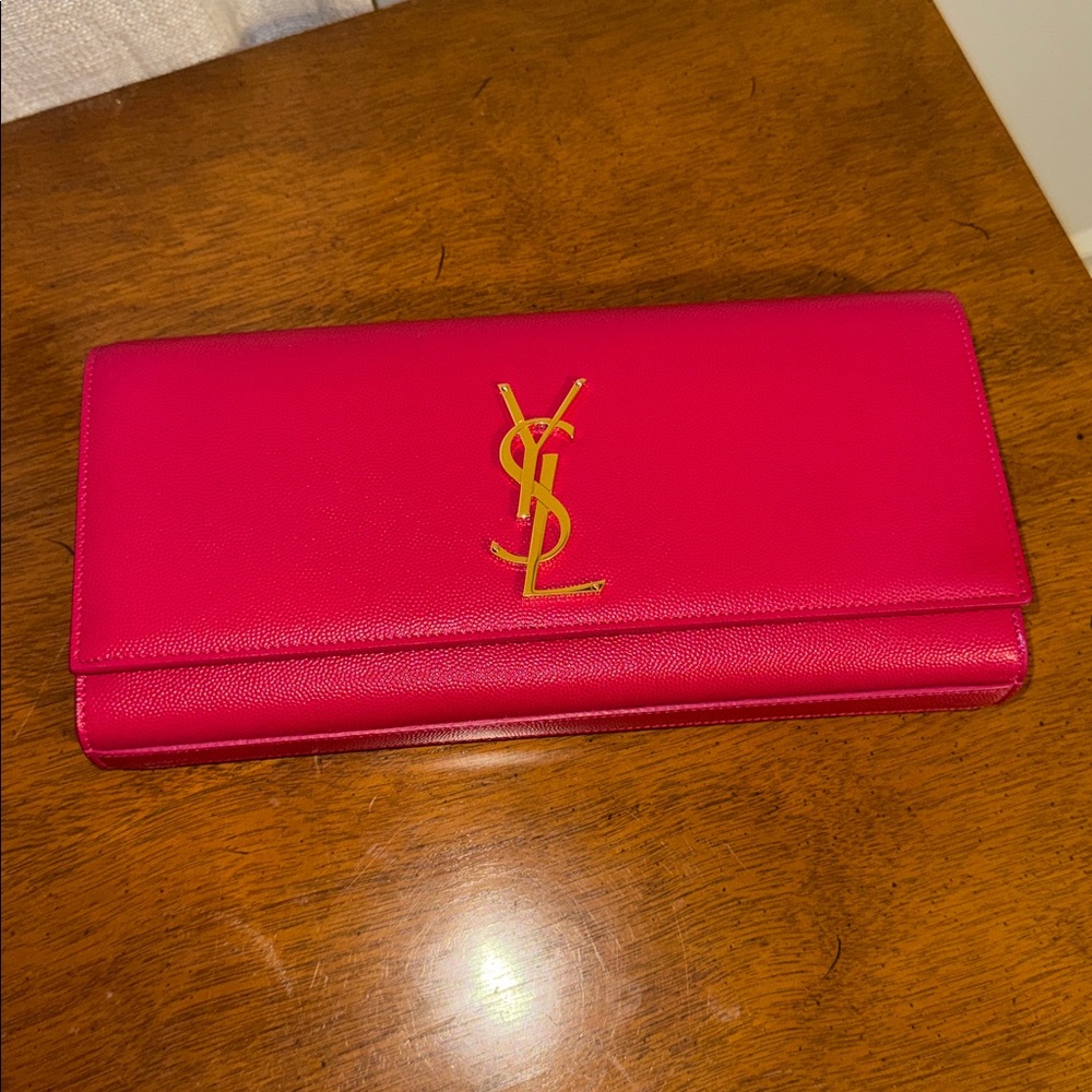 Yves Saint Laurent Classic Monogram Raspberry Pink Clutch